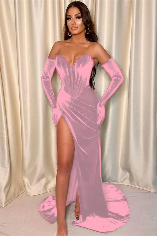 Mermaid V-Neck Evening Dress With Gloves Front Split Dark Green