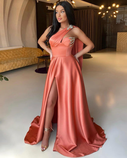 Front Slit One Shoulder Mermaid Prom Dress With Beadings Online