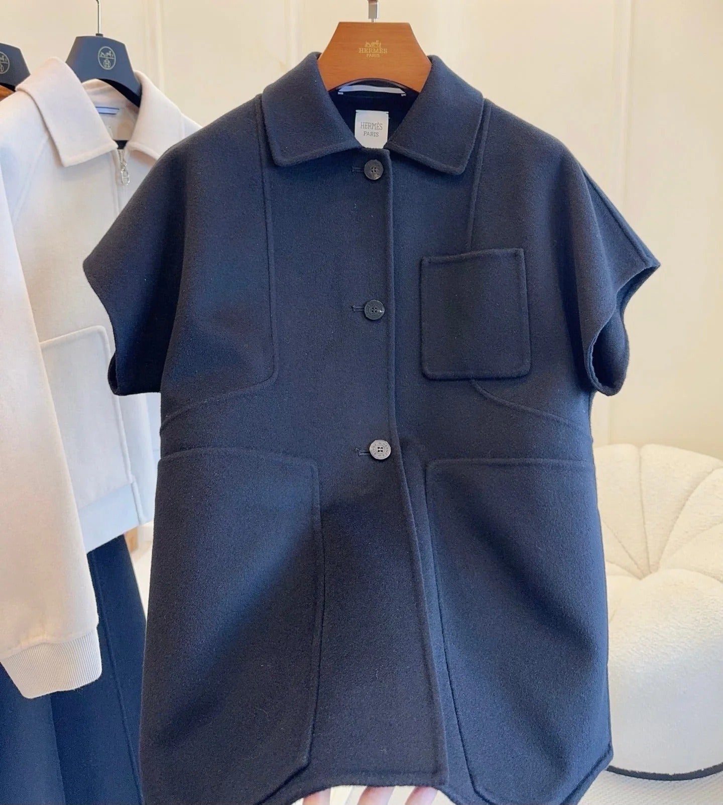 HERMES 25S REVERSIBLE SHORT-SLEEVE KNIT JACKET 108