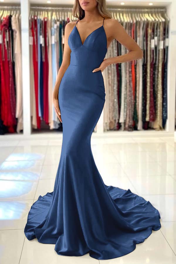 Red Spaghetti Strap Long Mermaid Evening Dress