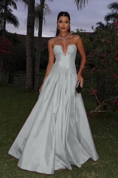 Sleeveless Strapless Deep V-Neck A-Line Prom Dress