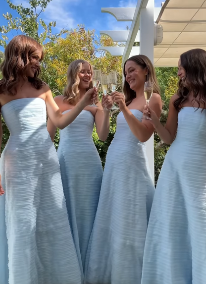 Baby Blue A Line Strapless Layered Chiffon Long Prom Dress Bridesmaid Dress SH4817