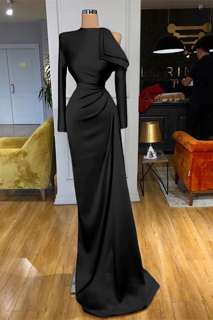High Neck Champagne Prom Dress Mermaid Long Sleeves