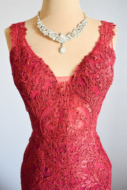 Sweetheart Straps Lace Appliques Prom Dress With Tulle Train