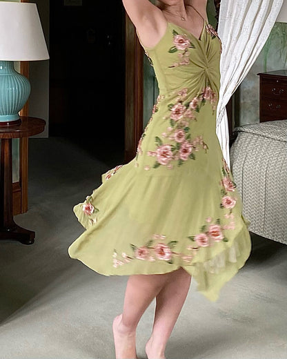 Green A Line Spaghetti Strap Exquisite Beaded Chiffon Prom Dress Wedding Guest Dress SH4489