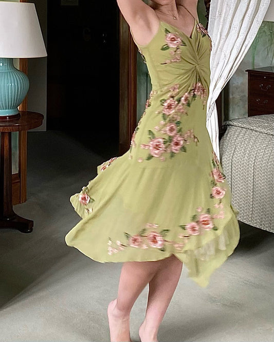Green A Line Spaghetti Strap Exquisite Beaded Chiffon Prom Dress Wedding Guest Dress SH4489