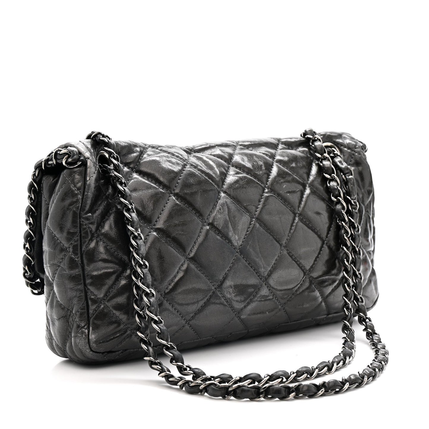 Metallic Calfskin Quilted Medium Chain Me Flap Grey