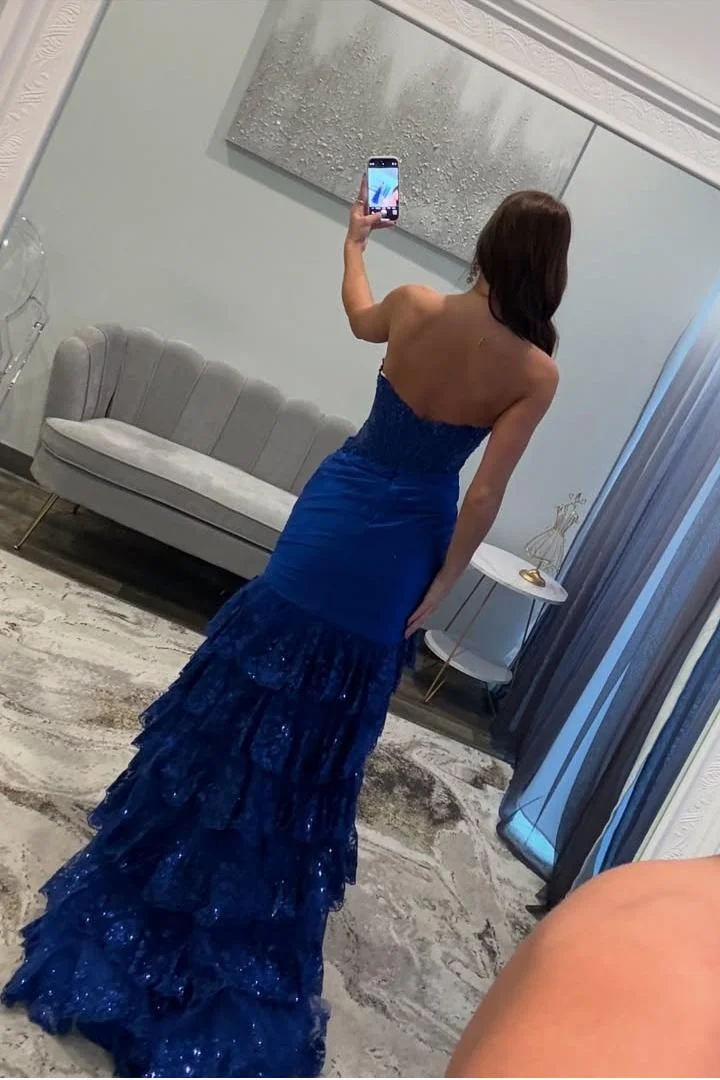 Sleeveless Strapless Long Split Evening Dress With Sequins Pleated
