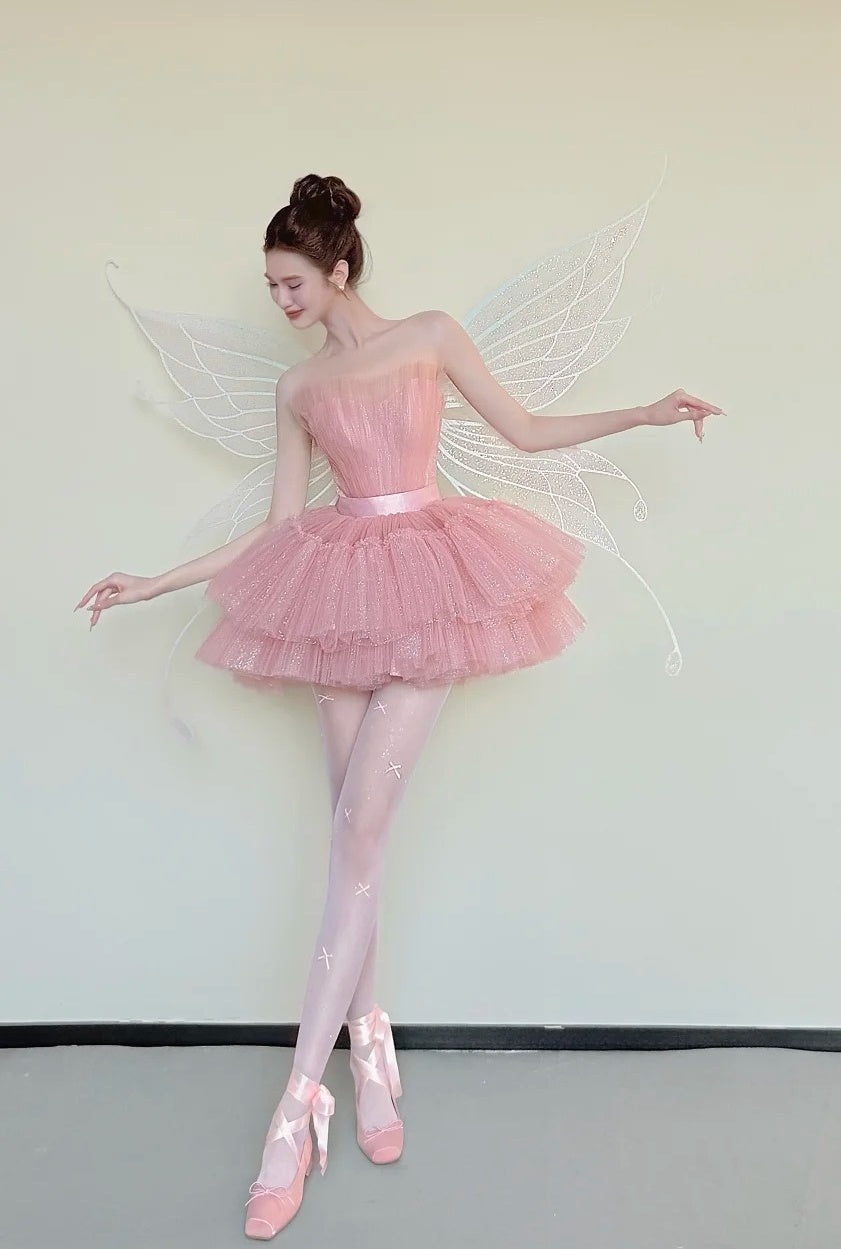 Cute Homecoming Dress Pink Strapless Tulle Pleated Short Back to School Prom Dress Birthday Outfits  D4850