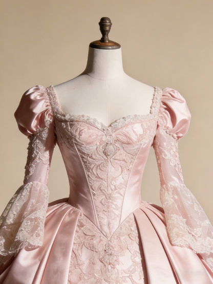 Elegant Ball Gown Light Pink Sweetheart Lace Prom Dresses Quinceanera Dress Evening Gala Gown      D4857