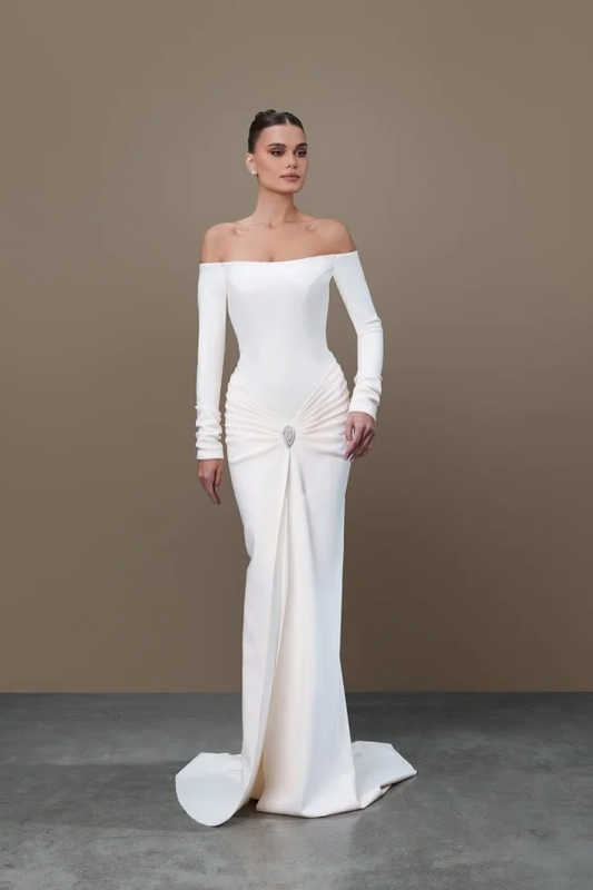 White Long Sleeves Square Strapless Mermaid Prom Dress