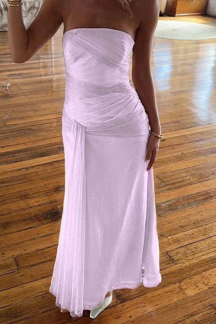 Chic Strapless Sleeveless Long Mermaid Prom Dress With Pleated