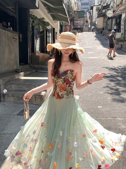 Colorful Prom Dress Sweetheart Tulle Floral Birthday Party Outfits Evening Gown Gala Dress     D4893