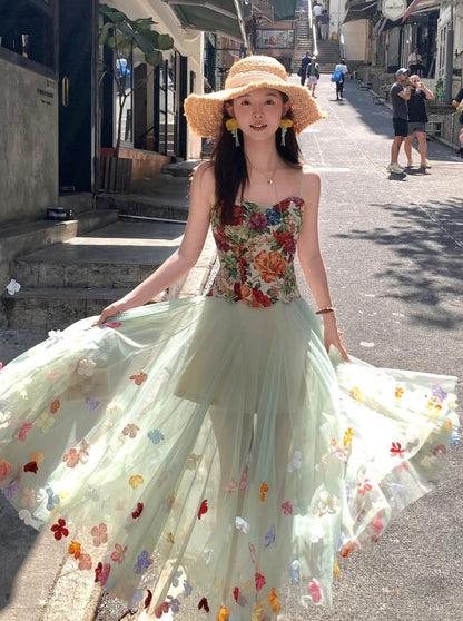 Colorful Prom Dress Sweetheart Tulle Floral Birthday Party Outfits Evening Gown Gala Dress     D4893