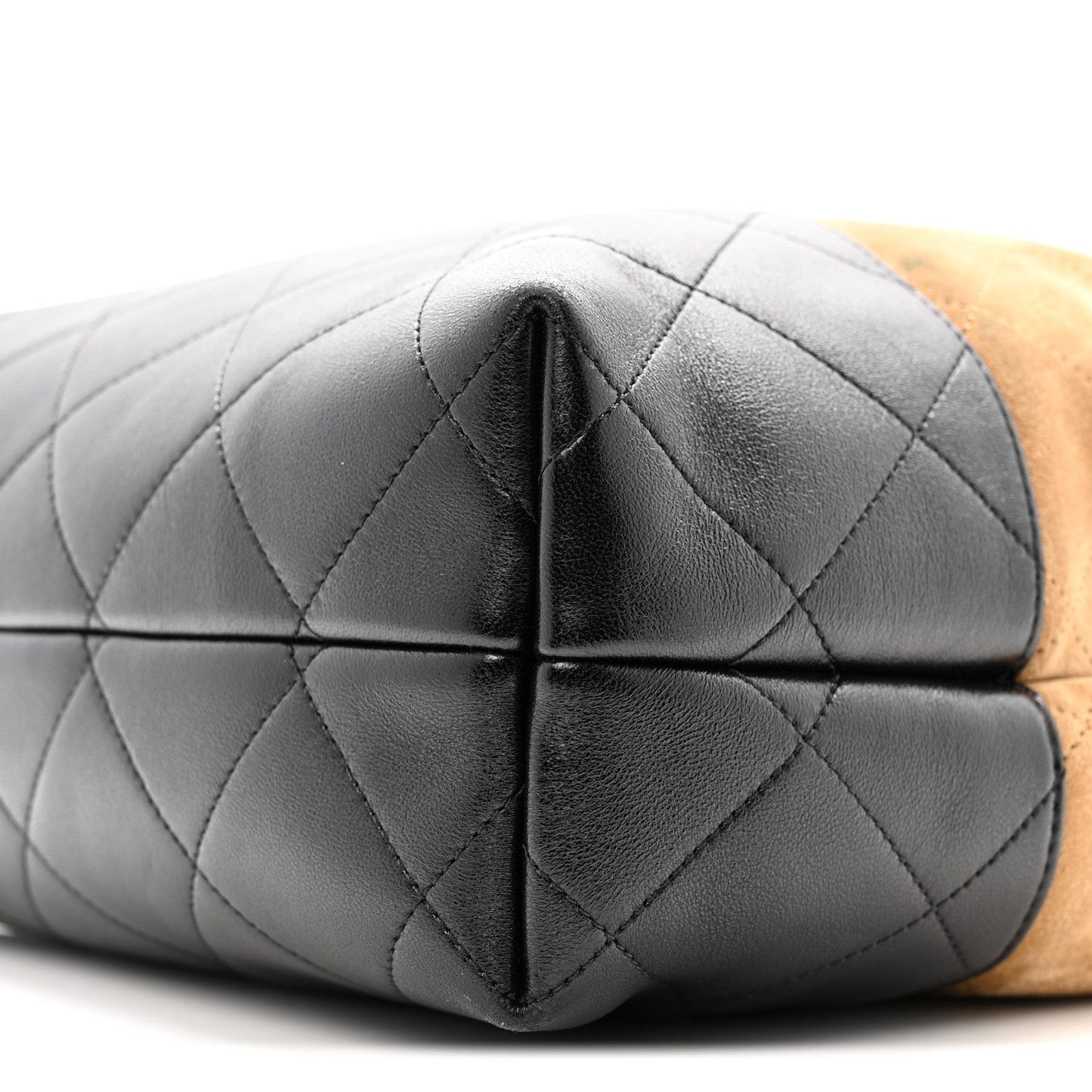 Suede Calfskin Shiny Lambskin Quilted Shopping Bag Beige Black