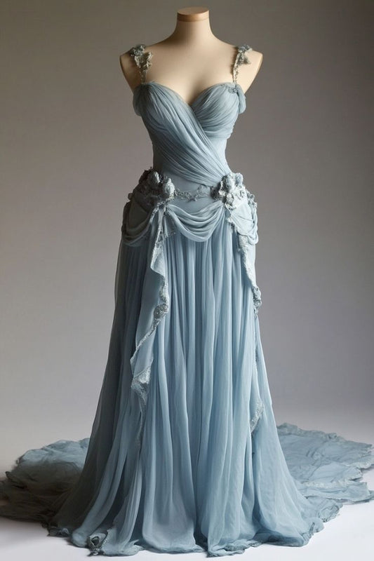 A-line Sweetheart Neckline Chiffon Lace Long Prom Dress Gentle Evening Dress HZ1024