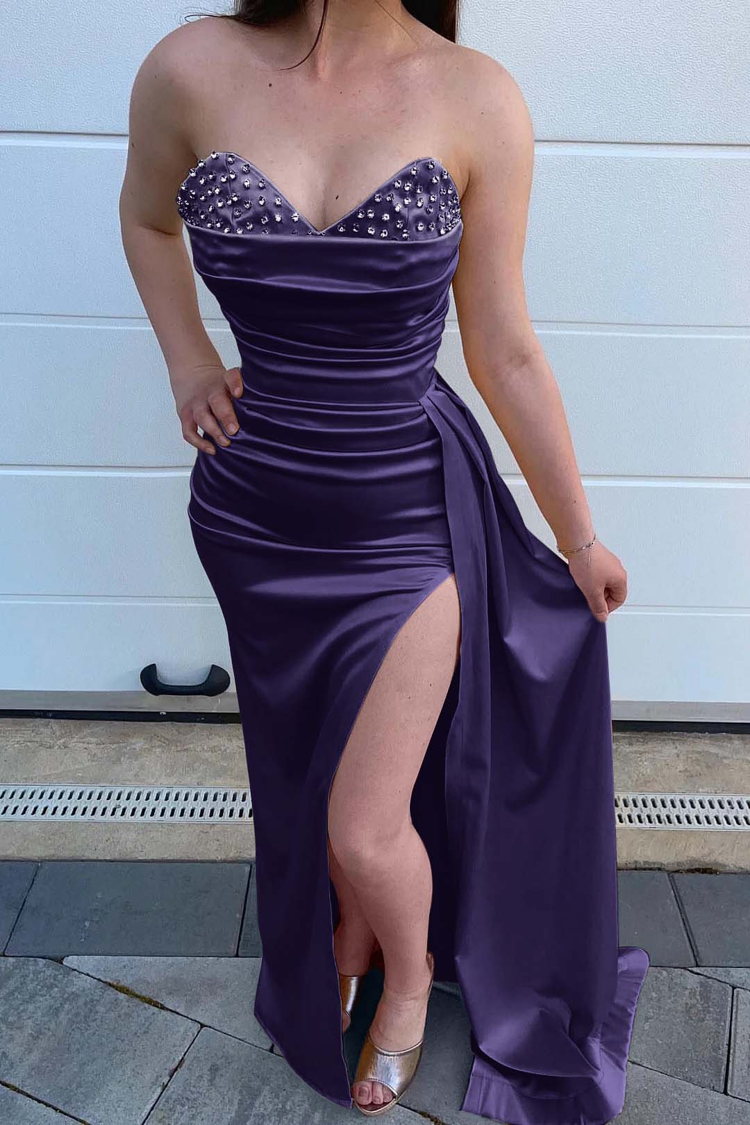Yellow Beads Mermaid Sweetheart Evening Dress Slit With Ruffles