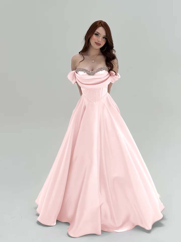 Elegant Off-The-Shoulder Beadings A-Line Pletaed Evening Dress