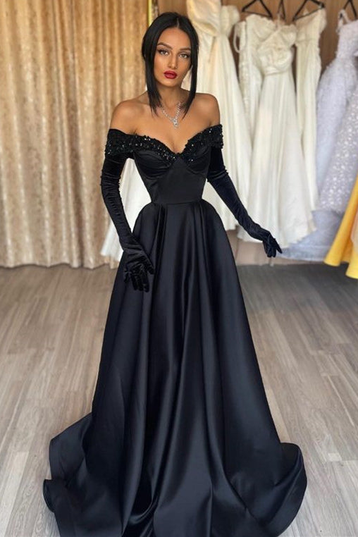 Black Sweetheart Evening Dress A Line With Appliques