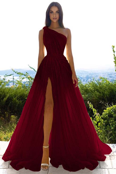 Sequins One Shoulder Prom Dress Daffodil With Front Slit