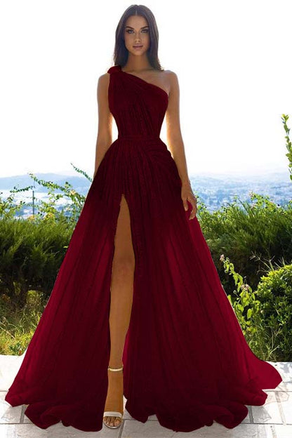Sequins One Shoulder Prom Dress Daffodil With Front Slit
