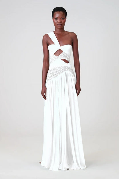 Charming Blue Sleeveless One Shoulder Long Evening Dress with Sequins