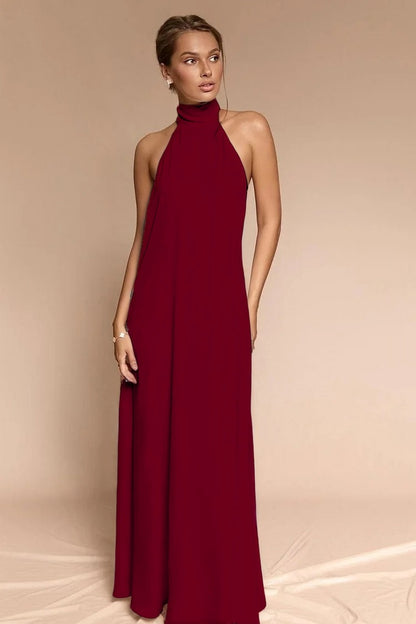Stunning Halter Backless Sleeveless Long Prom Dress With Pleated