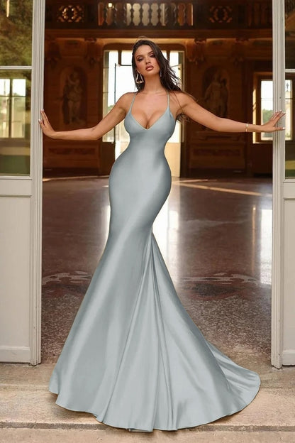 Sexy Yellow Spaghetti-straps Mermaid Long Prom Dress