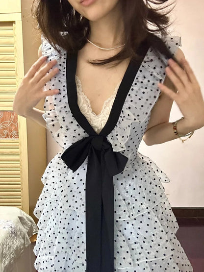 Chic Prom Dress Baby Blue V-neck Polka Dots Gala Dress Evening Gown Birthday Party Outfits    D4913