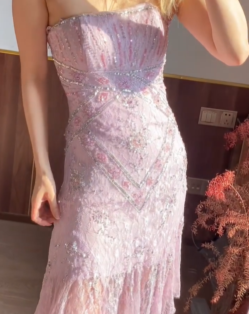 Chic Prom Dress Strapless Beading Evening Dresses Gala Gown Cocktail Outfits       D4969