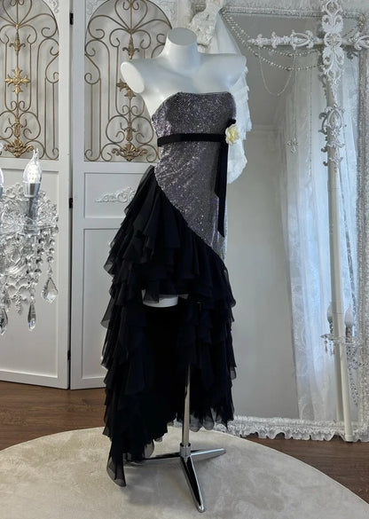 Charming Prom Dress Strapless Pleated Tulle Evening Dress Gala Gown Cocktail Outfits       D4973