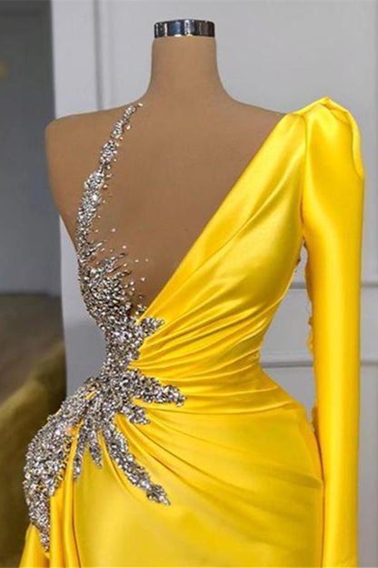 Yellow Mermaid Prom Long Sleeves Dress