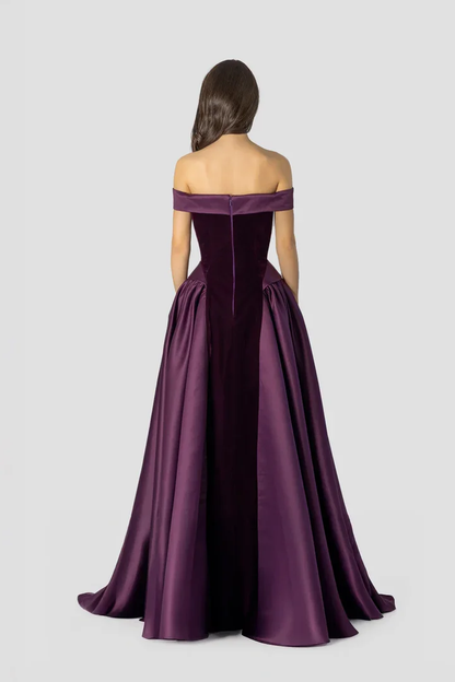 Dreamy Satin Sleeveless Off the Shoulder A-Line Long Evening Dress