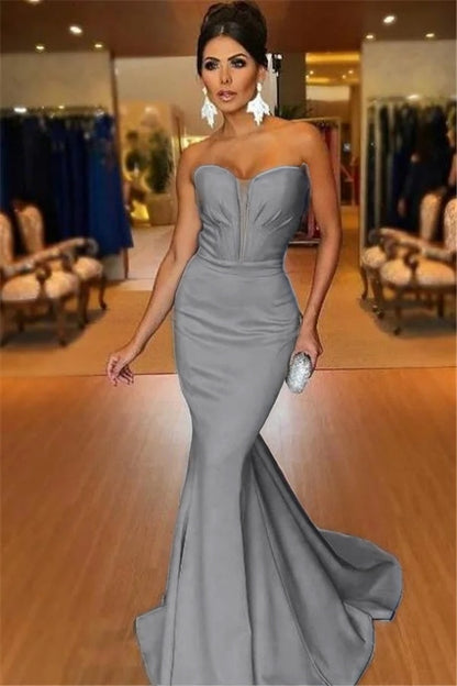 Light Blue Strapless Mermaid Long Prom Dress