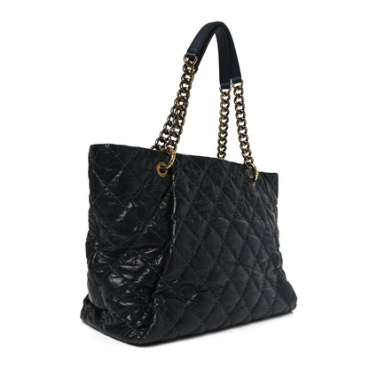 Glazed Caviar Coco Pleats Totes Navy