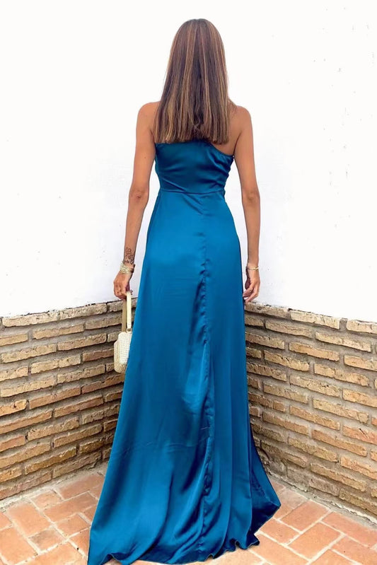 Glamorous Royal Blue One Shoulder Sleeveless Slit Prom Dress