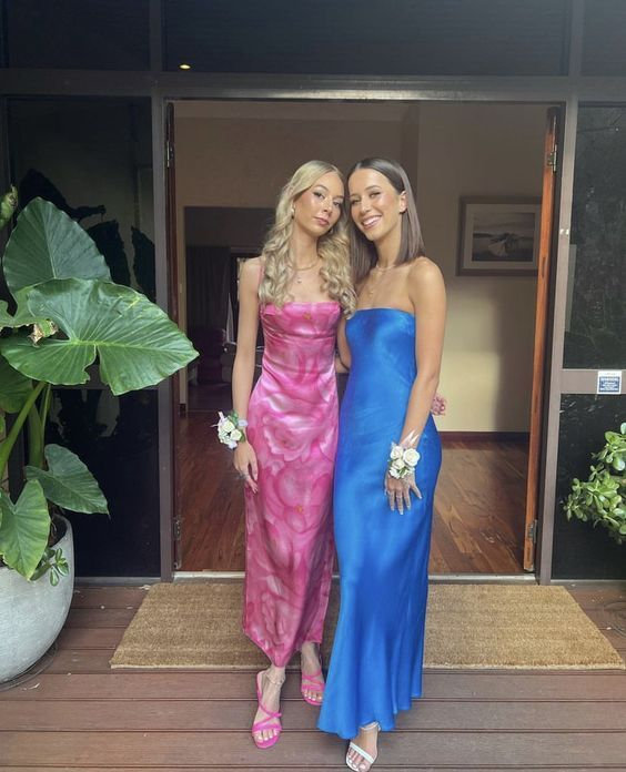 Spaghetti Straps Floral Pink Long Prom Dress Sexy Backless Party Dress SH1461