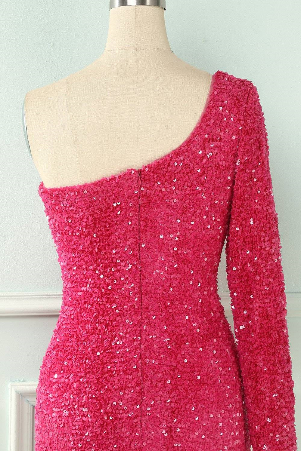 Bodycon One Shoulder Long Sleeves Sparkly Mini Homecoming Dress