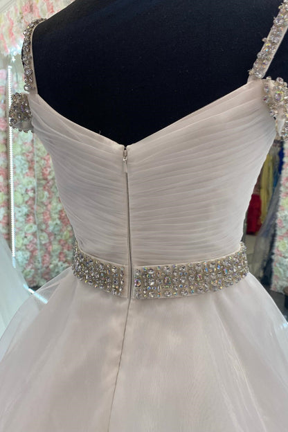 White Off-the-Shoulder Beaded A-line Tulle Long Prom Dress