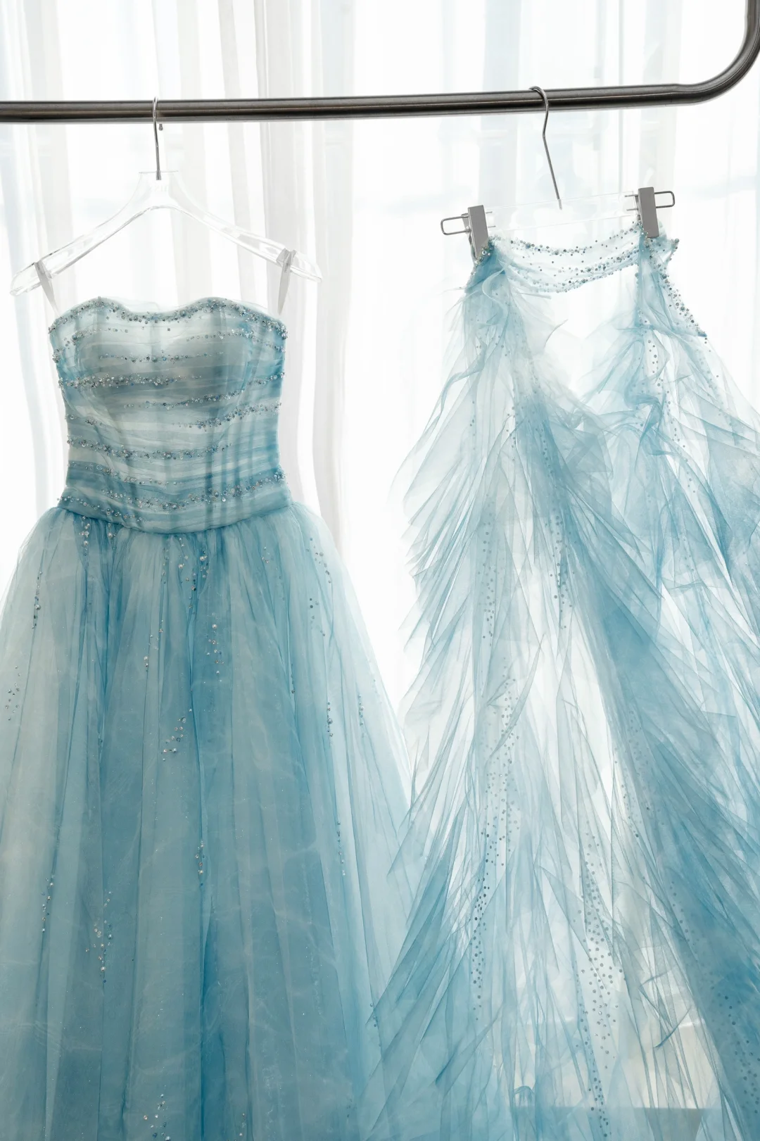 Gorgeous A Line Strapless Beaded Blue Tulle Long Party Dress Evening Dress SH2812