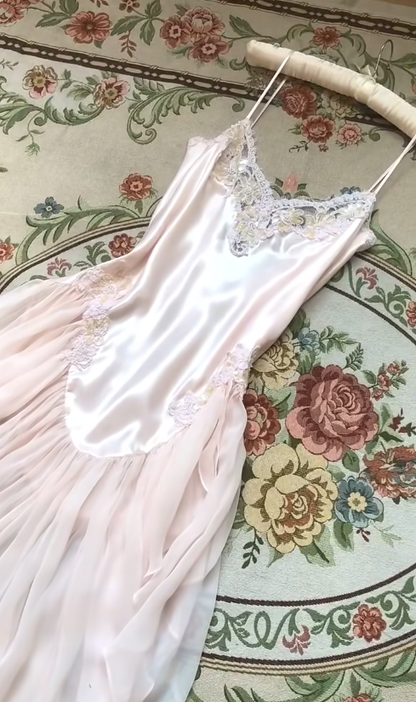 Gentle A Line Spaghetti Straps Lace Light Pink Satin Chiffon Prom Dress Evening Dress SH4242