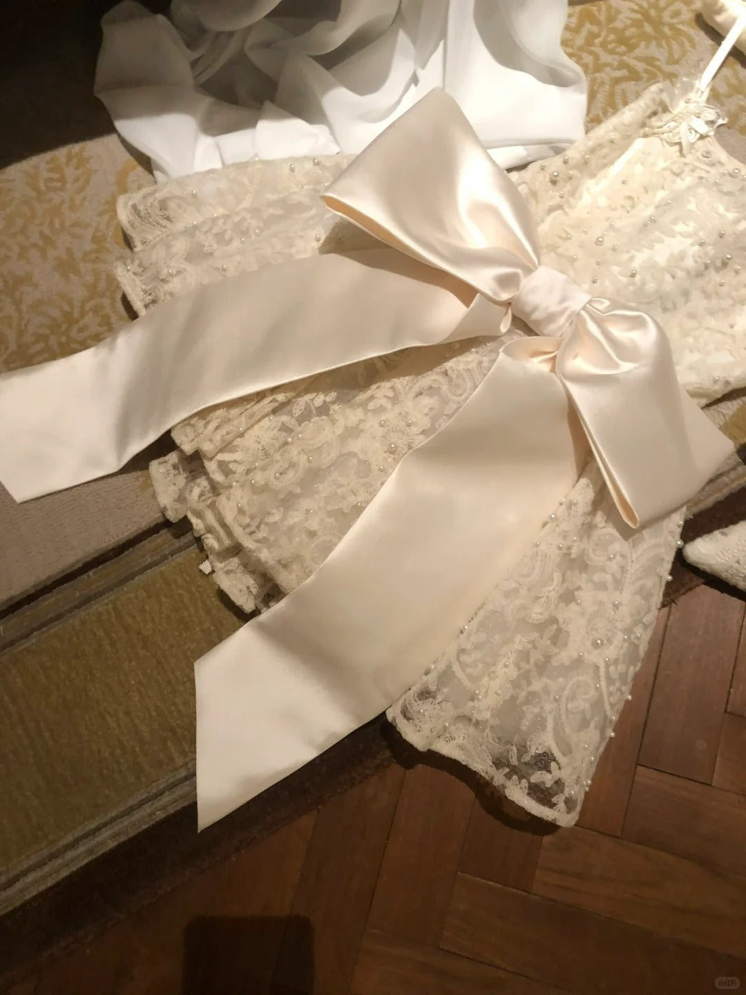 Elegant Homecoming Dress Spaghetti Strap Lace Pearl Bowknot Dress Back to School Outfits Party Dress  D6397