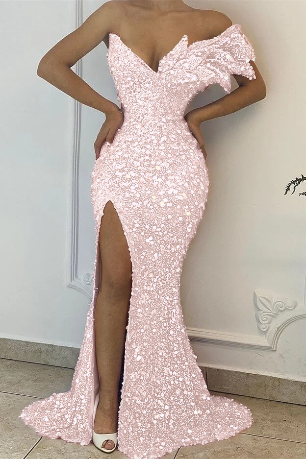 Pretty Lilac  V-Neck Off-The-Shoulder Mermaid Prom Dress