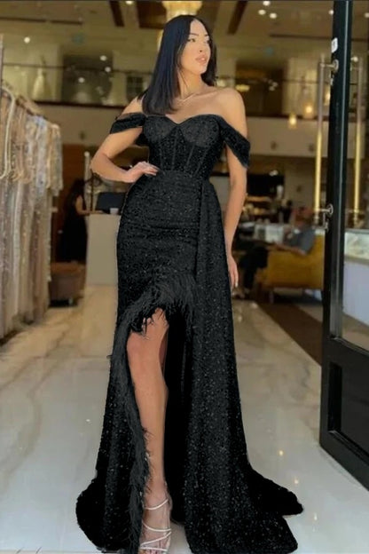 Sweetheart Long Mermaid Evening Dress With Feathers