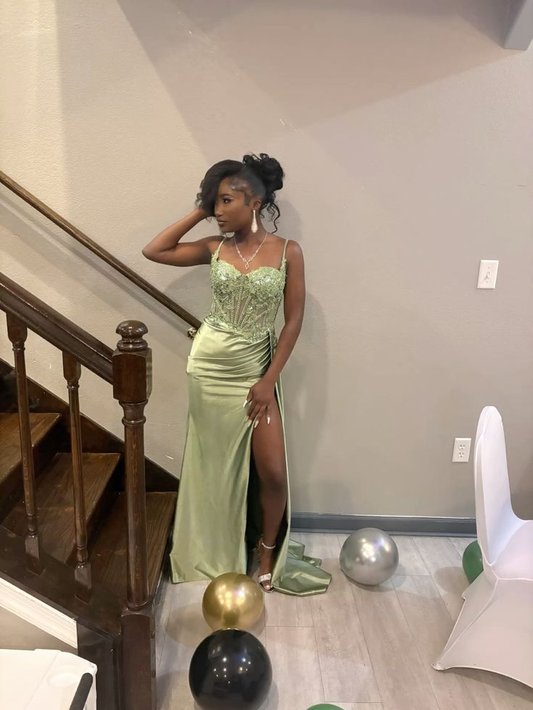 Green Mermaid Long Prom Party Dress Black Girl Graduation Dress fg8413