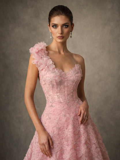 Stunning Sleeveless A-Line Appliques One-Shoulder Evening Dress