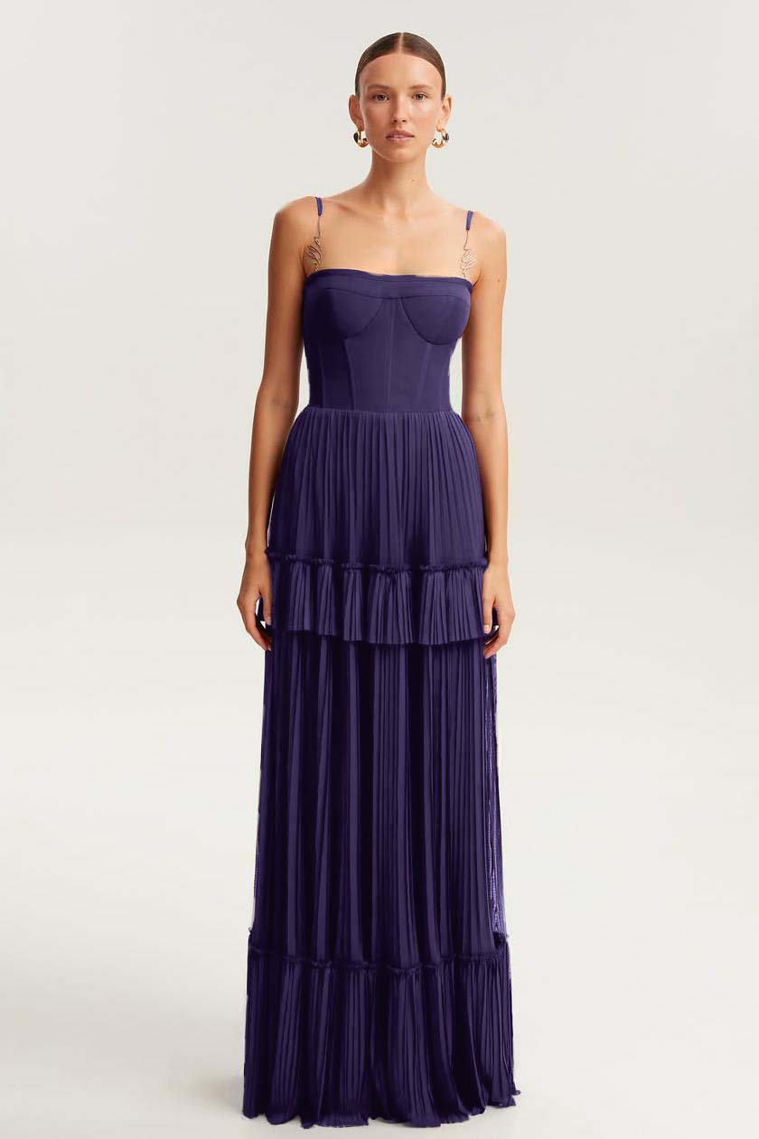 Sleeveless Square Spaghetti Straps Prom Dress With Pleated