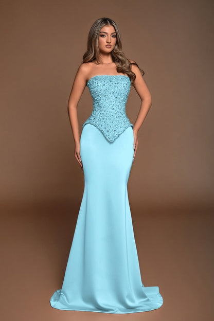Sleeveless Square Strapless Mermaid Prom Dress With Beads