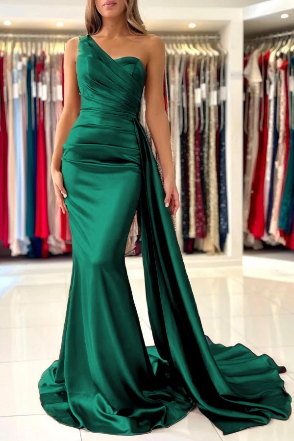Burnt Orange Sleeveless Mermaid Prom Dress One-Shoulder With Ruffles