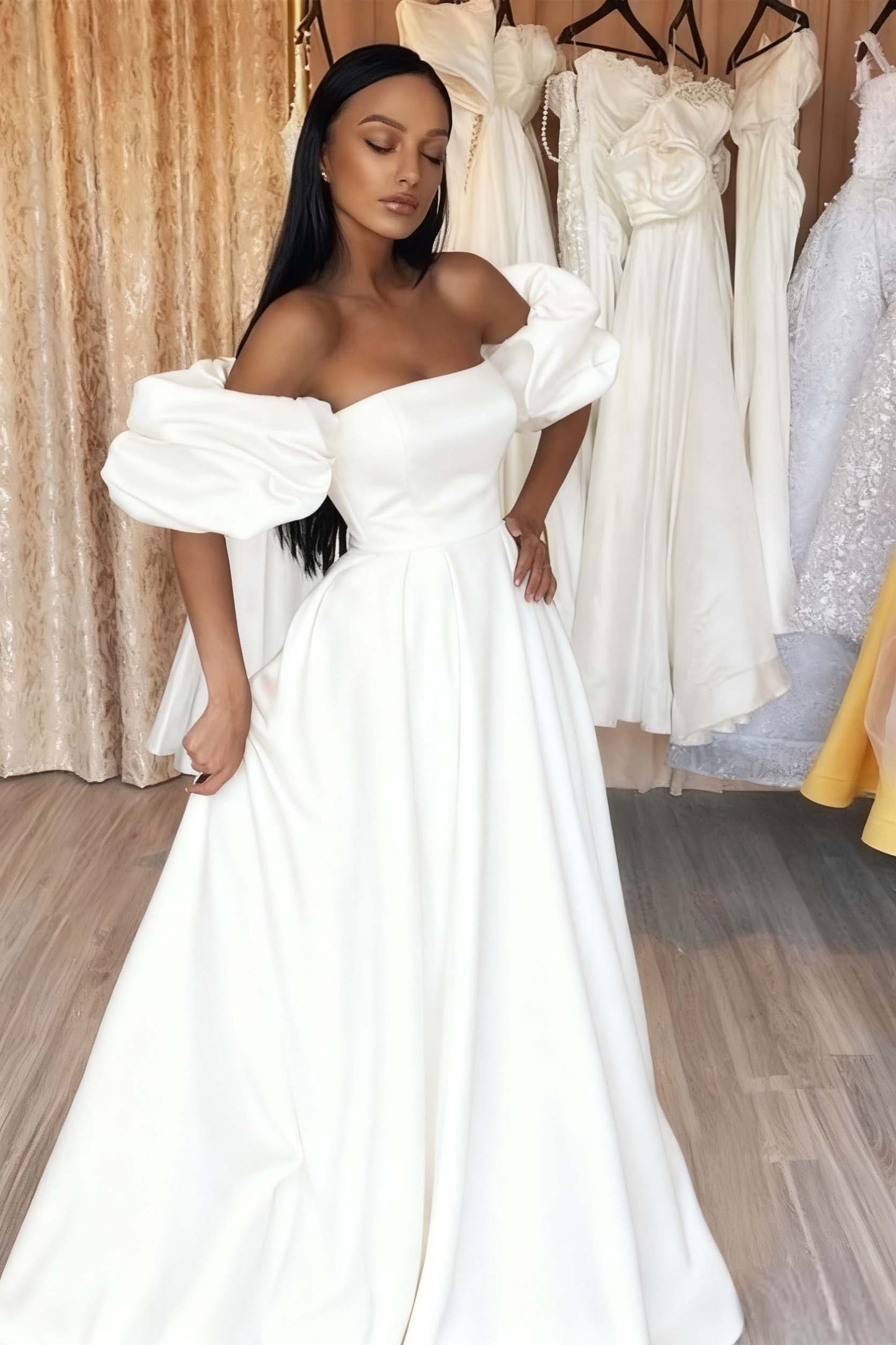 Black Off-The-Shoulder Prom Dress A Line